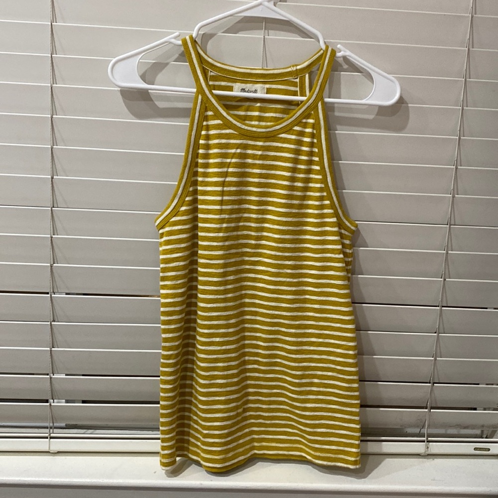 Madewell mustard yellow strip knitted halter top